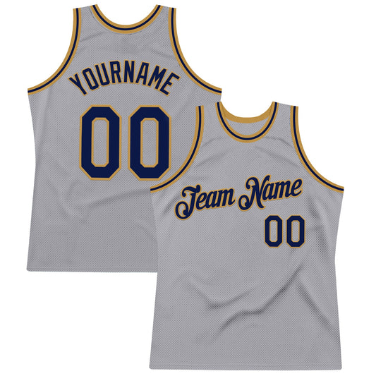 Custom Gray Navy-Old Gold Authentic Throwback Basketball Jersey - Sky-Custom