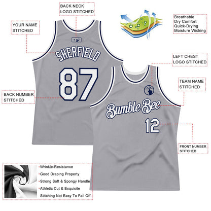 Custom Gray White-Navy Authentic Throwback Basketball Jersey - Sky-Custom