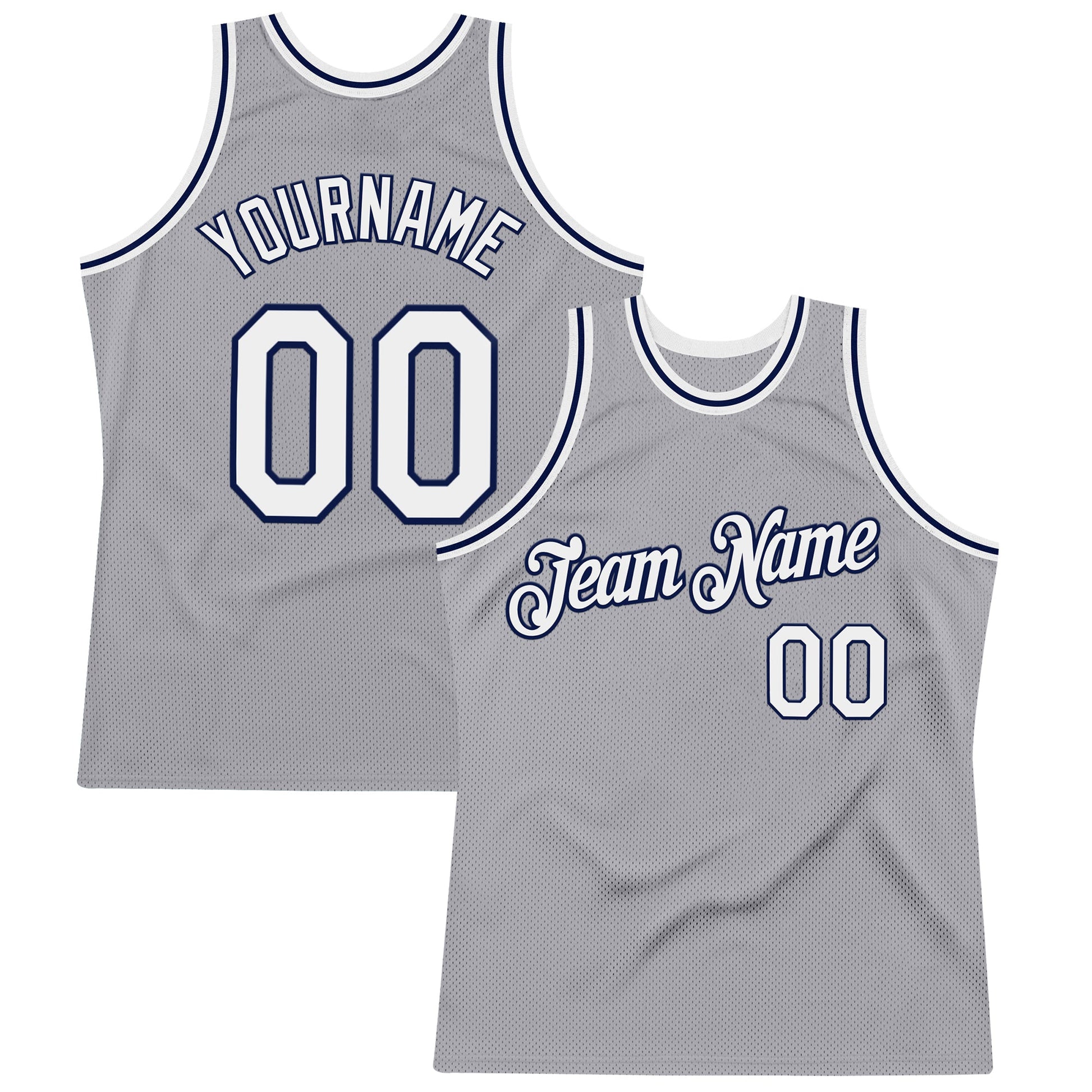 Custom Gray White-Navy Authentic Throwback Basketball Jersey - Sky-Custom