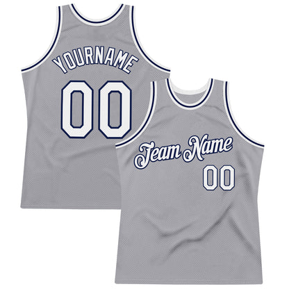 Custom Gray White-Navy Authentic Throwback Basketball Jersey - Sky-Custom