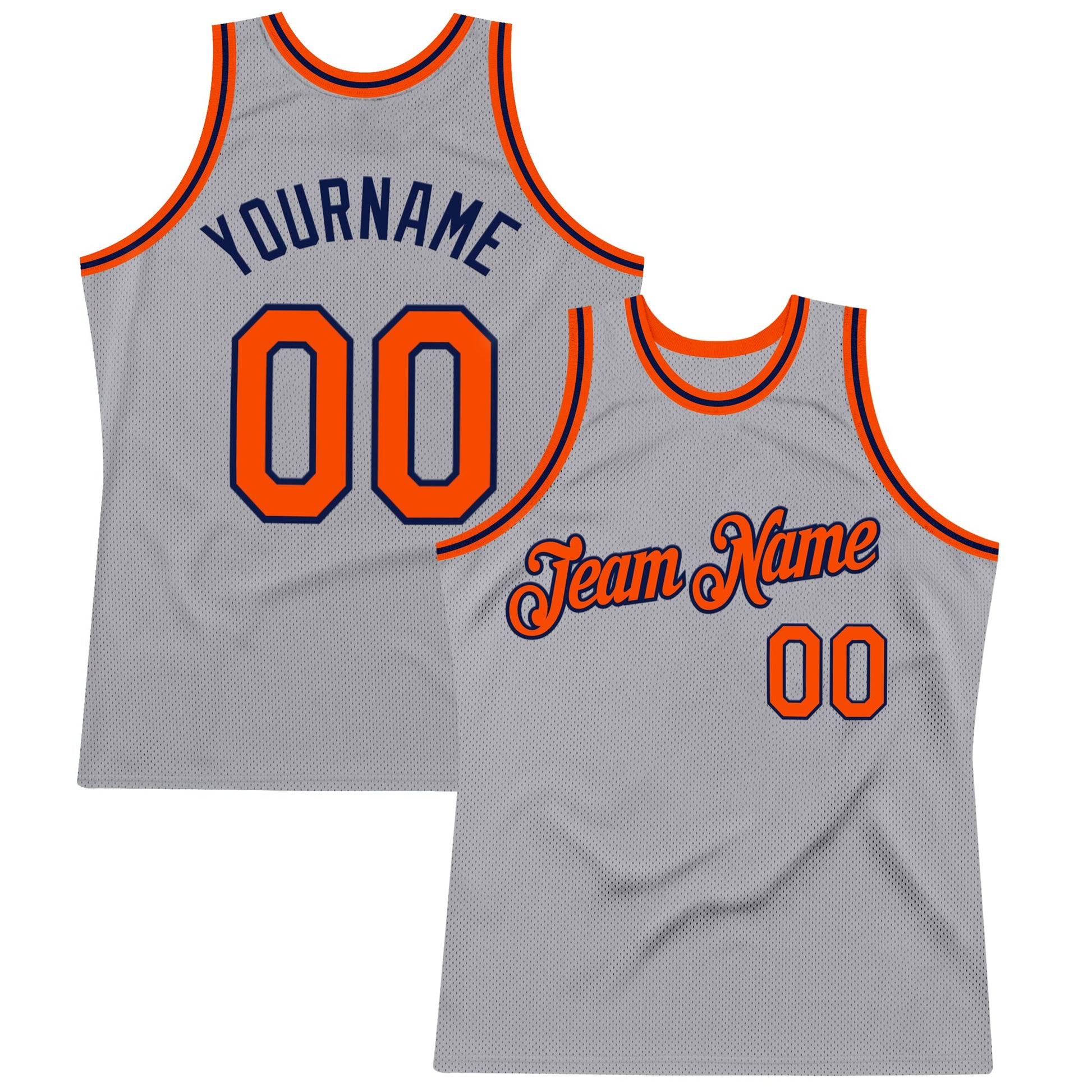 Custom Gray Orange-Navy Authentic Throwback Basketball Jersey - Sky-Custom