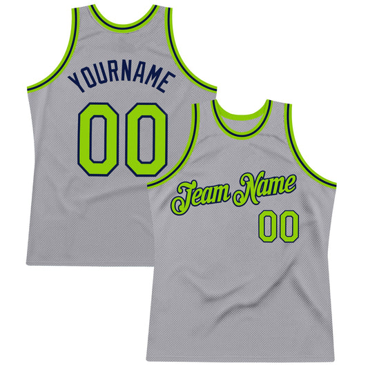 Custom Gray Neon Green-Navy Authentic Throwback Basketball Jersey - Sky-Custom