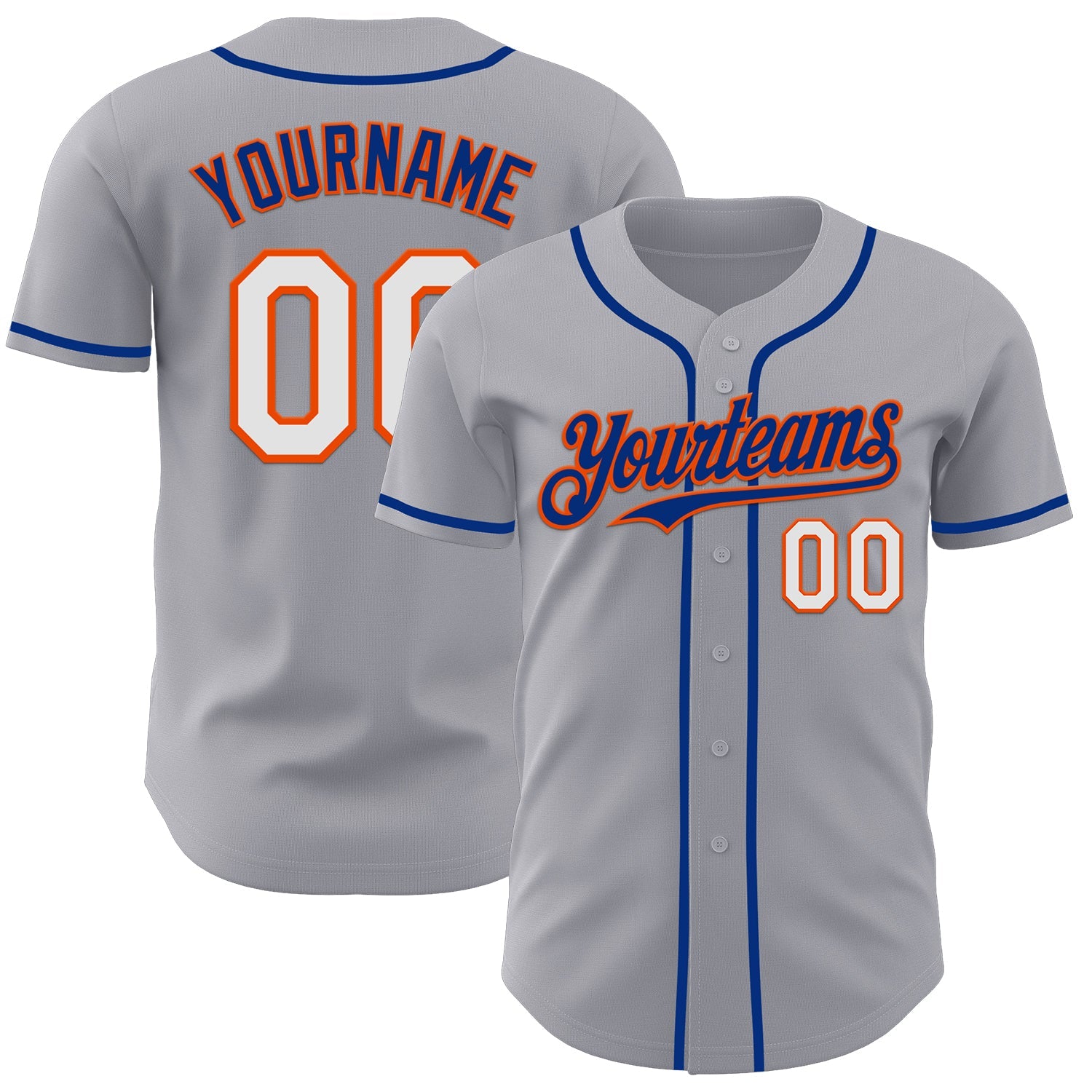 Custom Gray White Orange-Royal Authentic Baseball Jersey - Sky-Custom