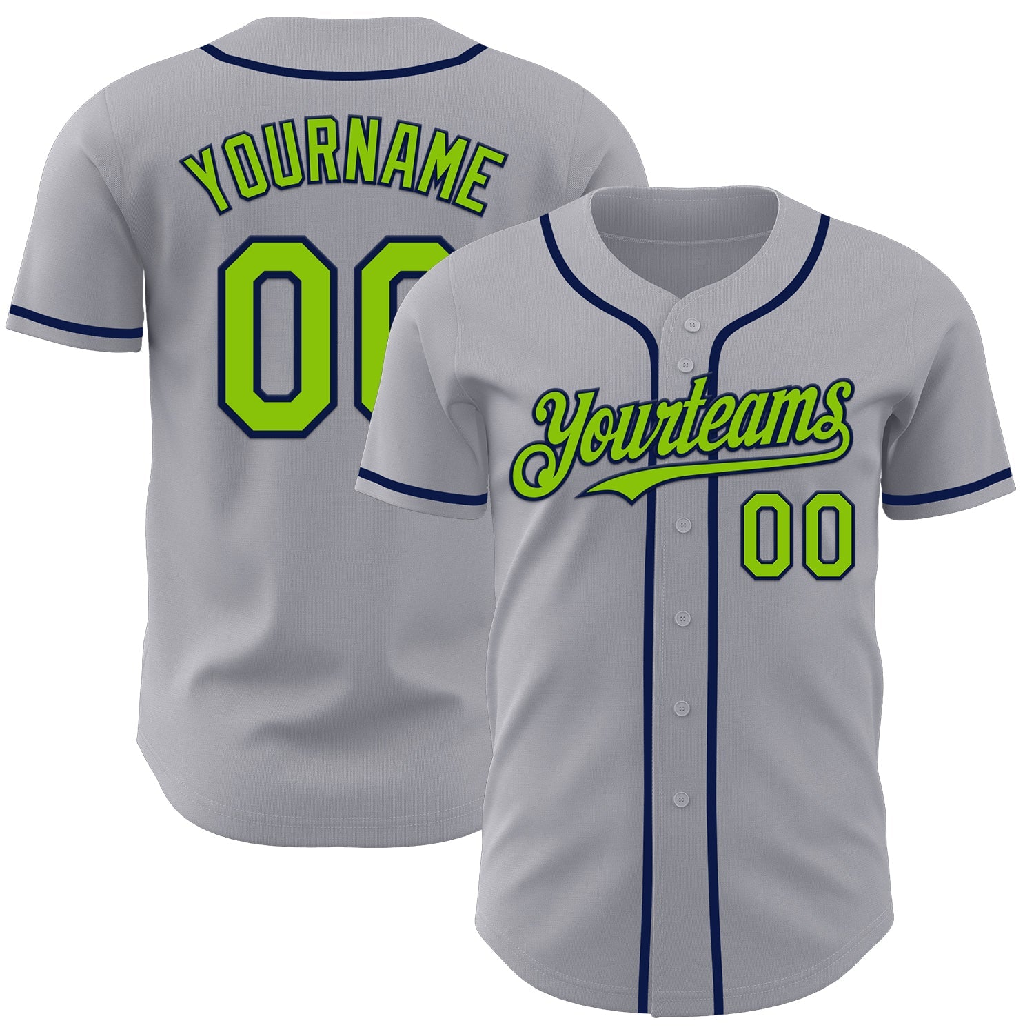 Custom Gray Neon Green-Navy Authentic Baseball Jersey - Sky-Custom