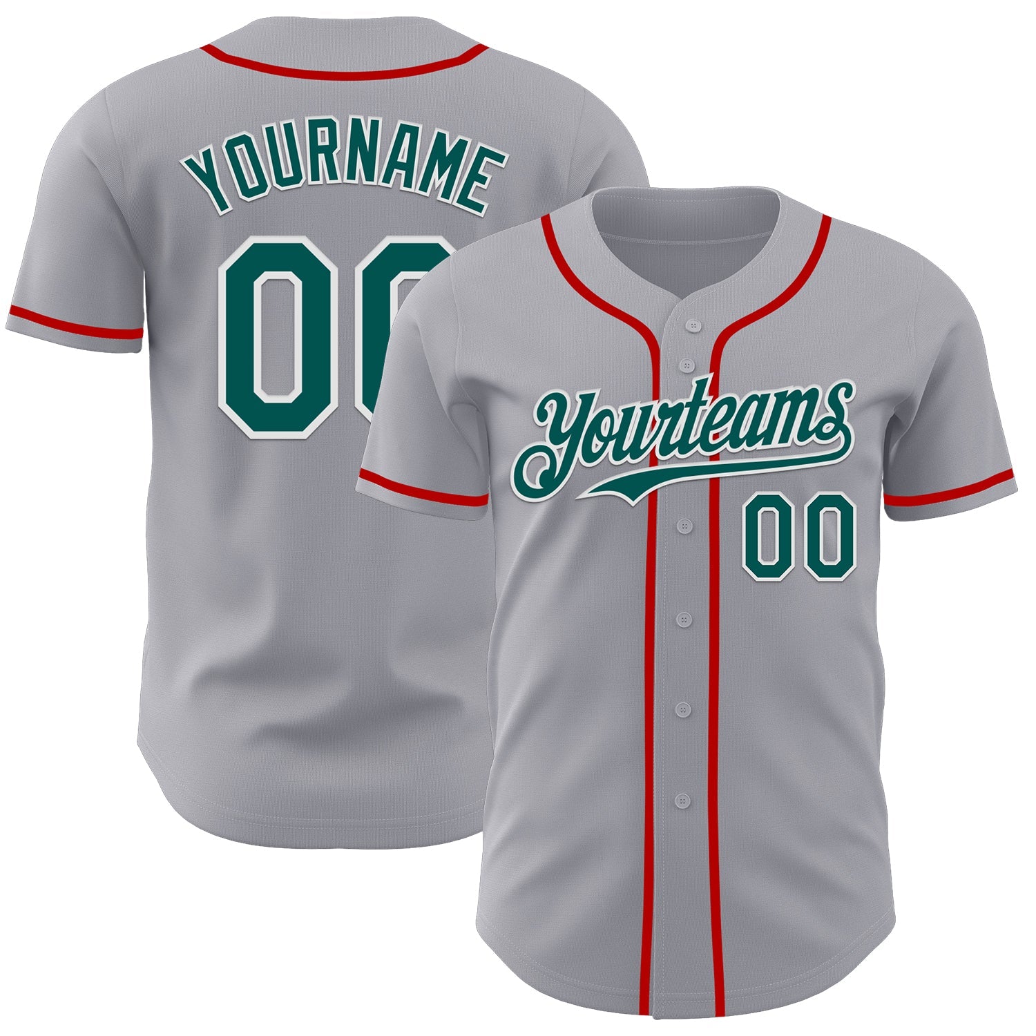 Custom Gray Midnight Green White-Red Authentic Baseball Jersey - Sky-Custom