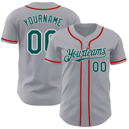 Custom Gray Midnight Green White-Red Authentic Baseball Jersey - Sky-Custom