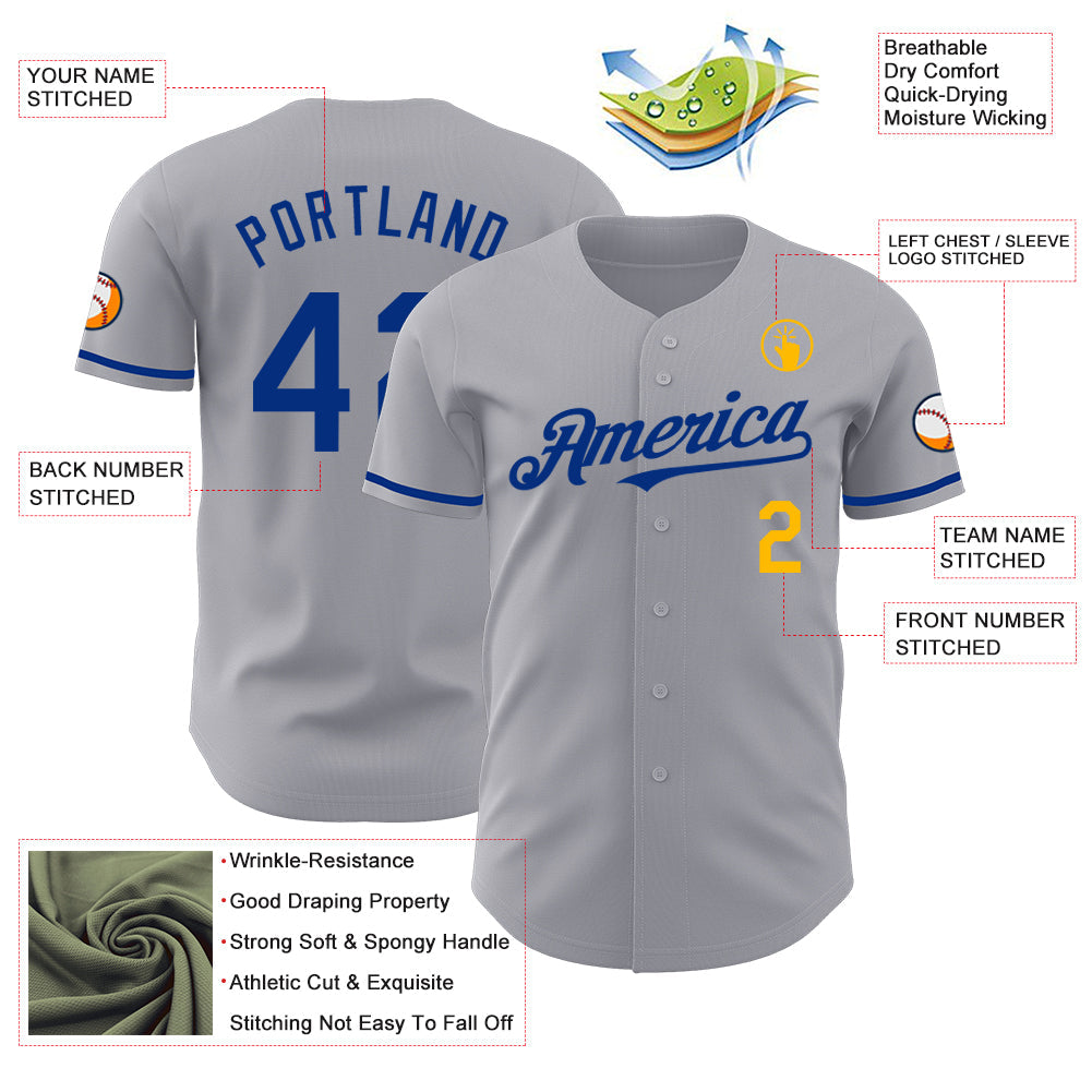 Custom Gray Royal-Gold Authentic Baseball Jersey - Sky-Custom