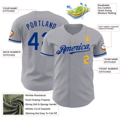 Custom Gray Royal-Gold Authentic Baseball Jersey - Sky-Custom
