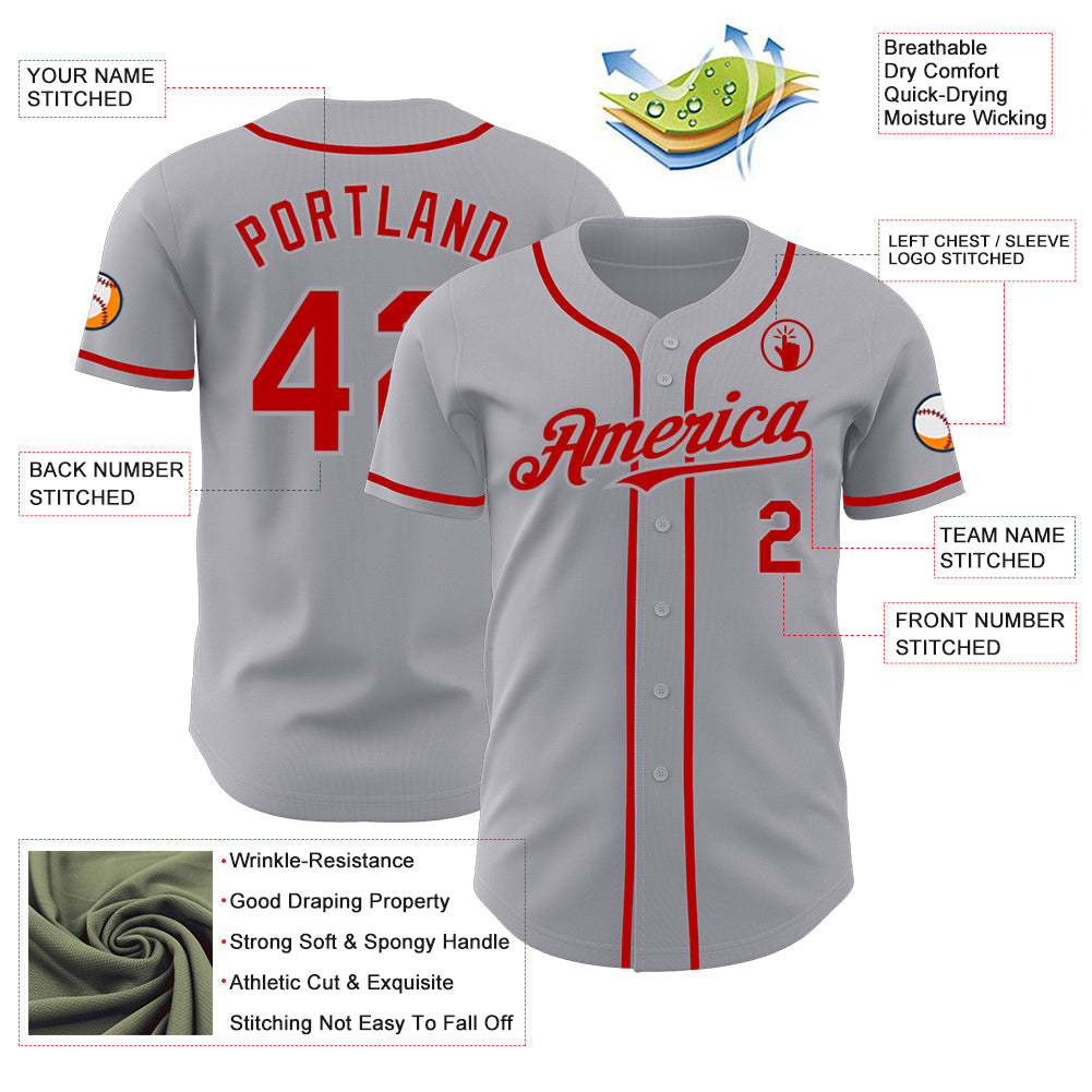 Custom Gray Red Authentic Baseball Jersey - Sky-Custom