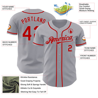 Custom Gray Red Authentic Baseball Jersey - Sky-Custom