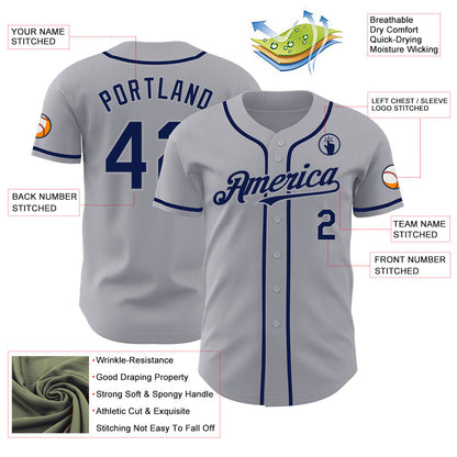 Custom Gray Navy Authentic Baseball Jersey - Sky-Custom