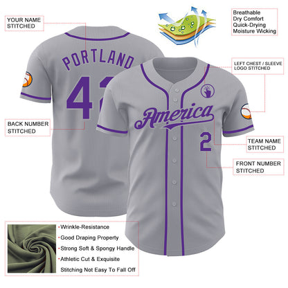 Custom Gray Purple Authentic Baseball Jersey - Sky-Custom