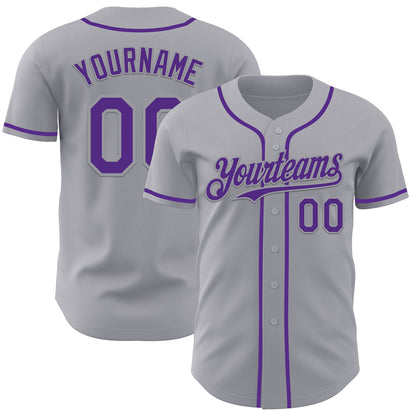Custom Gray Purple Authentic Baseball Jersey - Sky-Custom