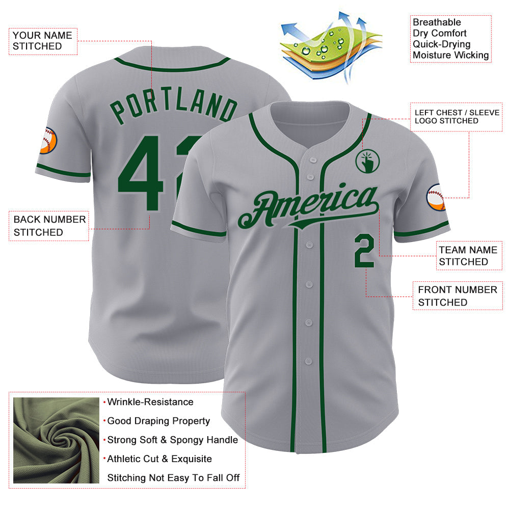 Custom Gray Green Authentic Baseball Jersey - Sky-Custom