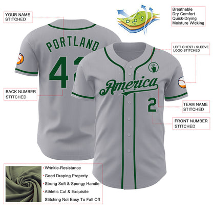 Custom Gray Green Authentic Baseball Jersey - Sky-Custom