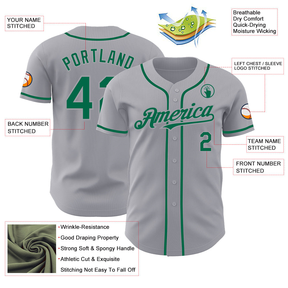 Custom Gray Kelly Green Authentic Baseball Jersey - Sky-Custom