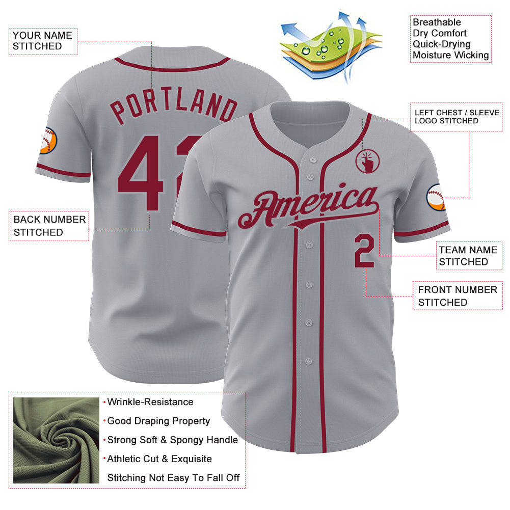 Custom Gray Crimson Authentic Baseball Jersey - Sky-Custom