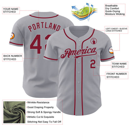 Custom Gray Crimson Authentic Baseball Jersey - Sky-Custom