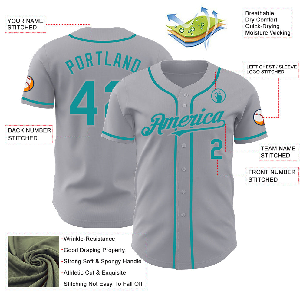 Custom Gray Teal Authentic Baseball Jersey - Sky-Custom