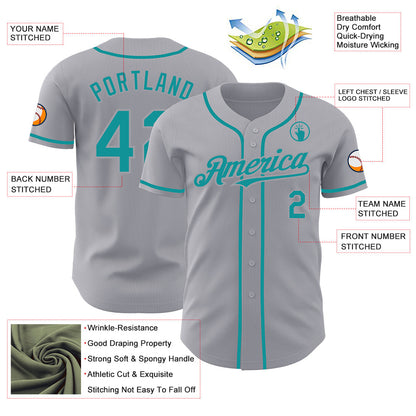 Custom Gray Teal Authentic Baseball Jersey - Sky-Custom