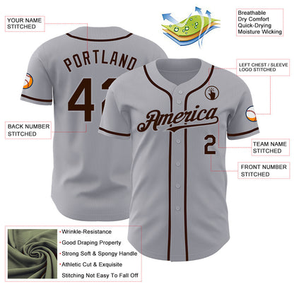 Custom Gray Brown Authentic Baseball Jersey - Sky-Custom