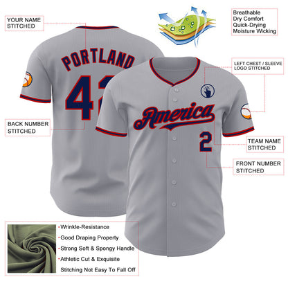 Custom Gray Navy-Red Authentic Baseball Jersey - Sky-Custom