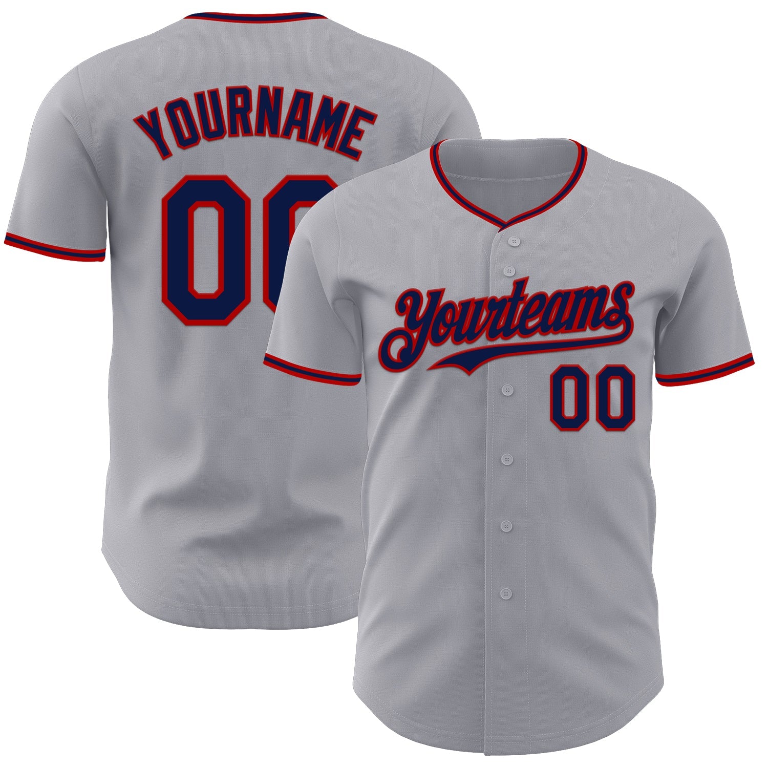 Custom Gray Navy-Red Authentic Baseball Jersey - Sky-Custom