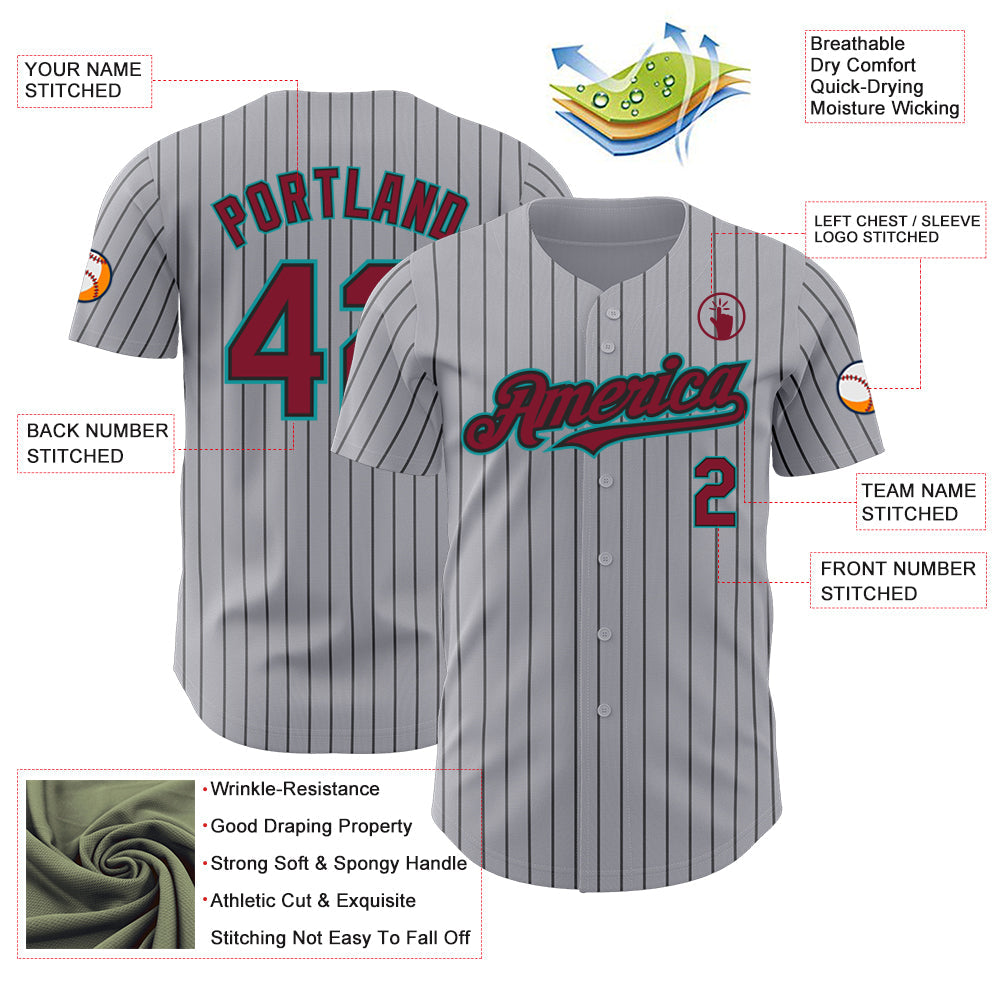 Custom Gray Black Pinstripe Crimson-Teal Authentic Baseball Jersey - Sky-Custom
