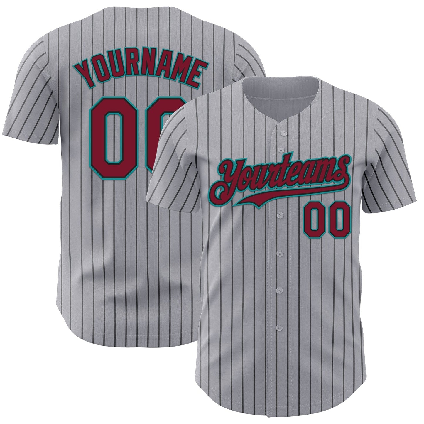 Custom Gray Black Pinstripe Crimson-Teal Authentic Baseball Jersey - Sky-Custom