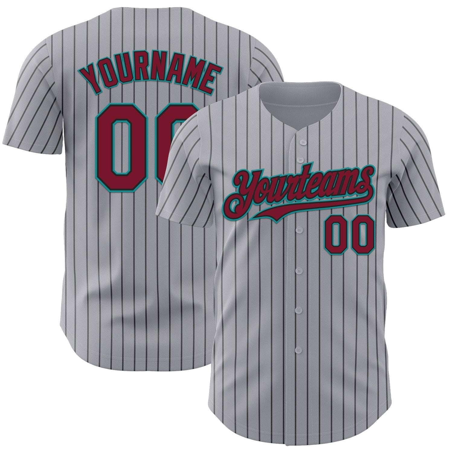 Custom Gray Black Pinstripe Crimson-Teal Authentic Baseball Jersey - Sky-Custom