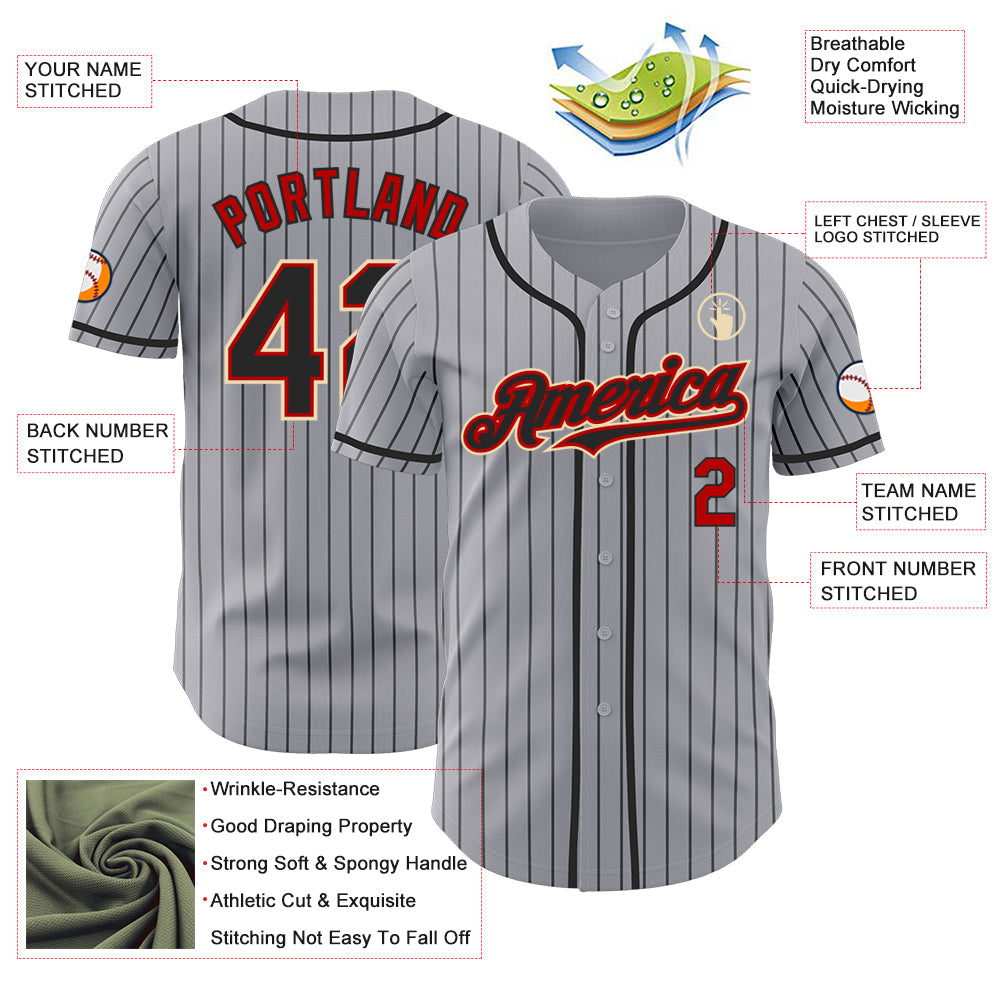 Custom Gray Black Pinstripe Red-Cream Authentic Baseball Jersey - Sky-Custom