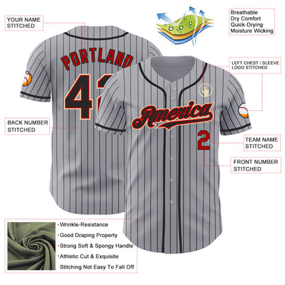 Custom Gray Black Pinstripe Red-Cream Authentic Baseball Jersey - Sky-Custom