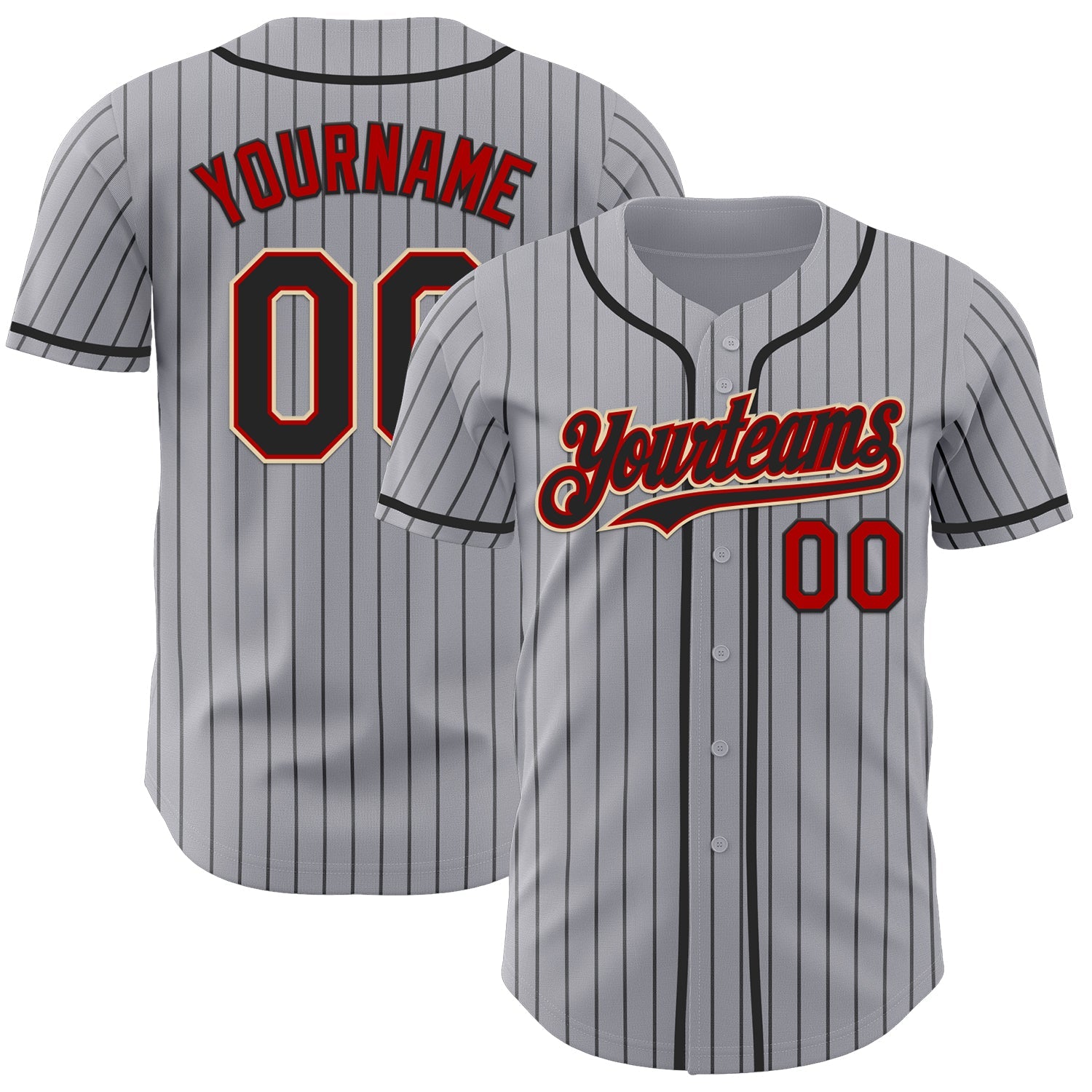 Custom Gray Black Pinstripe Red-Cream Authentic Baseball Jersey - Sky-Custom