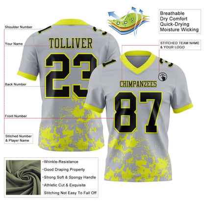 Custom Gray Black-Neon Yellow Splash Mesh Authentic Football Jersey - Sky-Custom