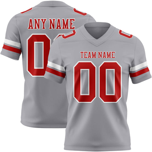Custom Gray Red-White Mesh Authentic Football Jersey - Sky-Custom