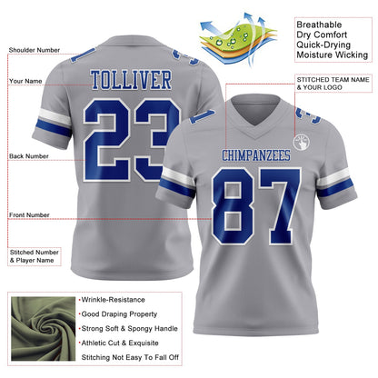 Custom Gray Royal-White Mesh Authentic Football Jersey - Sky-Custom