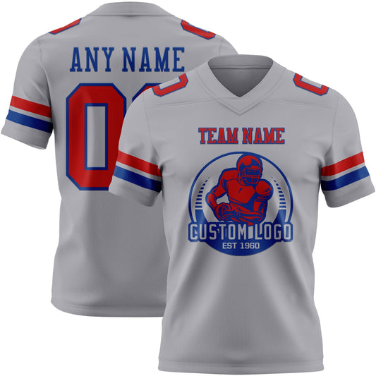 Custom Gray Red-Royal Mesh Authentic Football Jersey - Sky-Custom