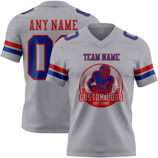 Custom Gray Royal-Red Mesh Authentic Football Jersey - Sky-Custom