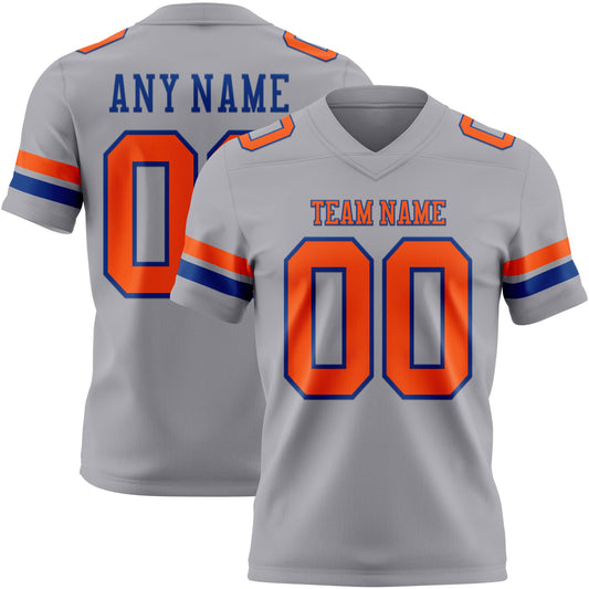 Custom Gray Orange-Royal Mesh Authentic Football Jersey - Sky-Custom