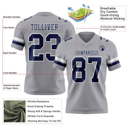 Custom Gray Navy-White Mesh Authentic Football Jersey - Sky-Custom