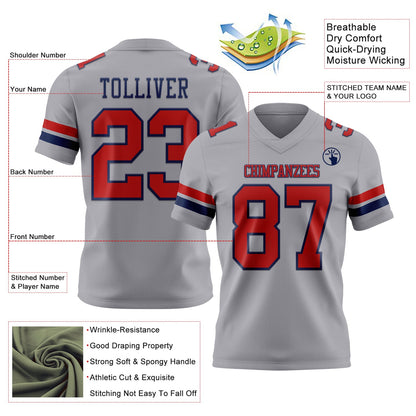 Custom Gray Red-Navy Mesh Authentic Football Jersey - Sky-Custom