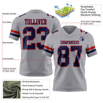 Custom Gray Navy-Red Mesh Authentic Football Jersey - Sky-Custom