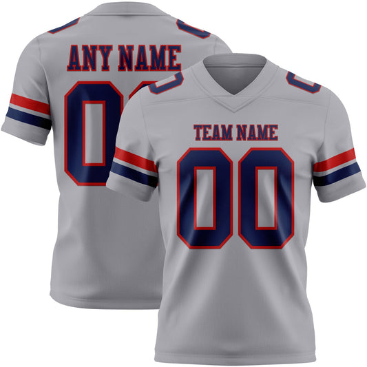 Custom Gray Navy-Red Mesh Authentic Football Jersey - Sky-Custom
