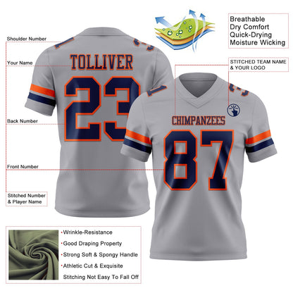 Custom Gray Navy-Orange Mesh Authentic Football Jersey - Sky-Custom