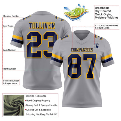 Custom Gray Navy-Gold Mesh Authentic Football Jersey - Sky-Custom