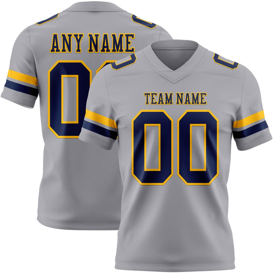 Custom Gray Navy-Gold Mesh Authentic Football Jersey - Sky-Custom