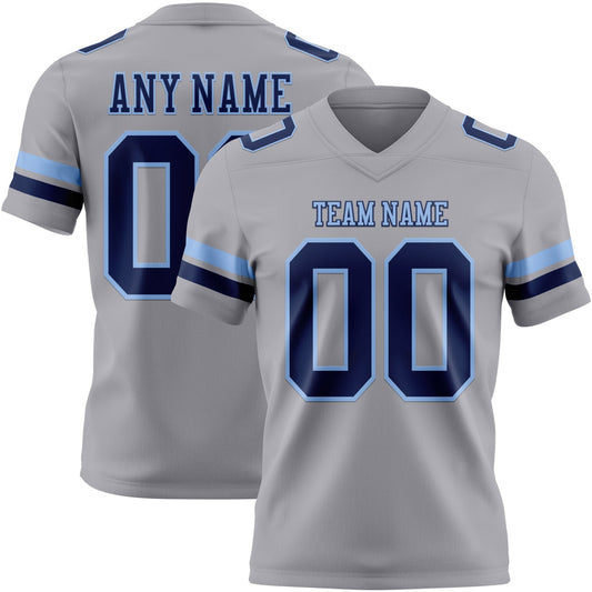 Custom Gray Navy-Light Blue Mesh Authentic Football Jersey - Sky-Custom