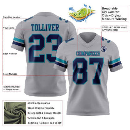 Custom Gray Navy-Teal Mesh Authentic Football Jersey - Sky-Custom