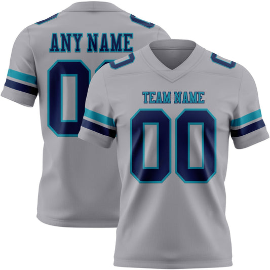 Custom Gray Navy-Teal Mesh Authentic Football Jersey - Sky-Custom