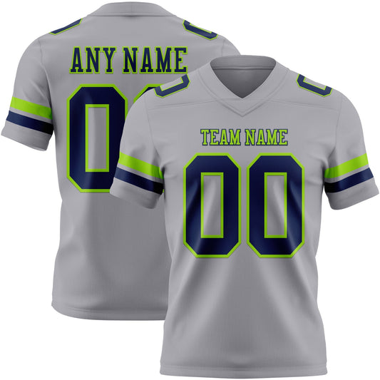 Custom Gray Navy-Neon Green Mesh Authentic Football Jersey - Sky-Custom
